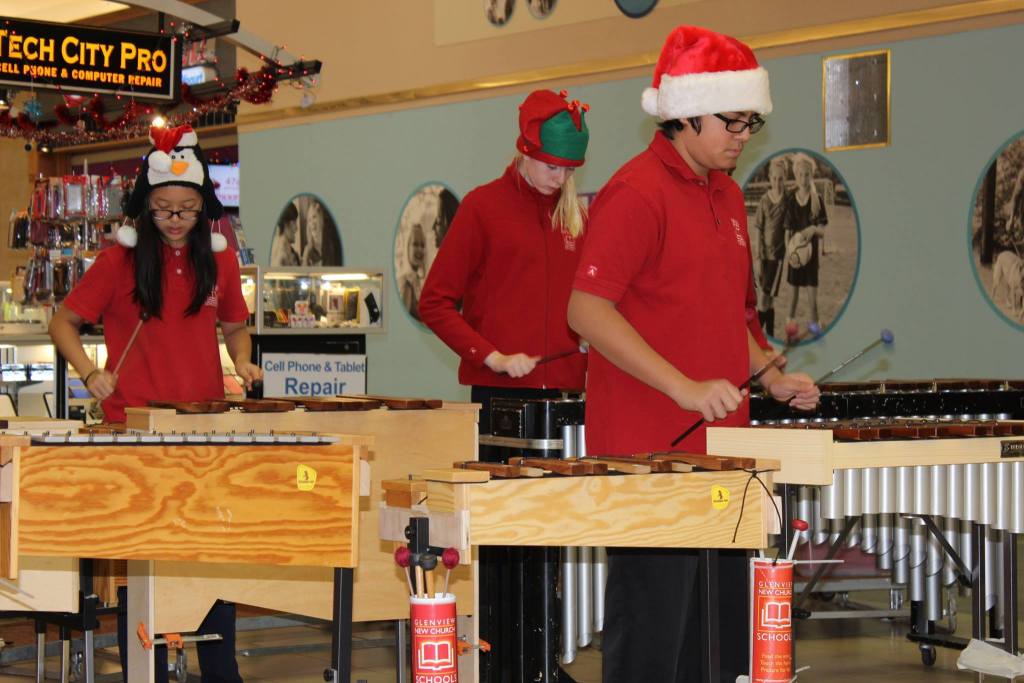 Glenview New Church School students playing the marimba at a Christmas concert